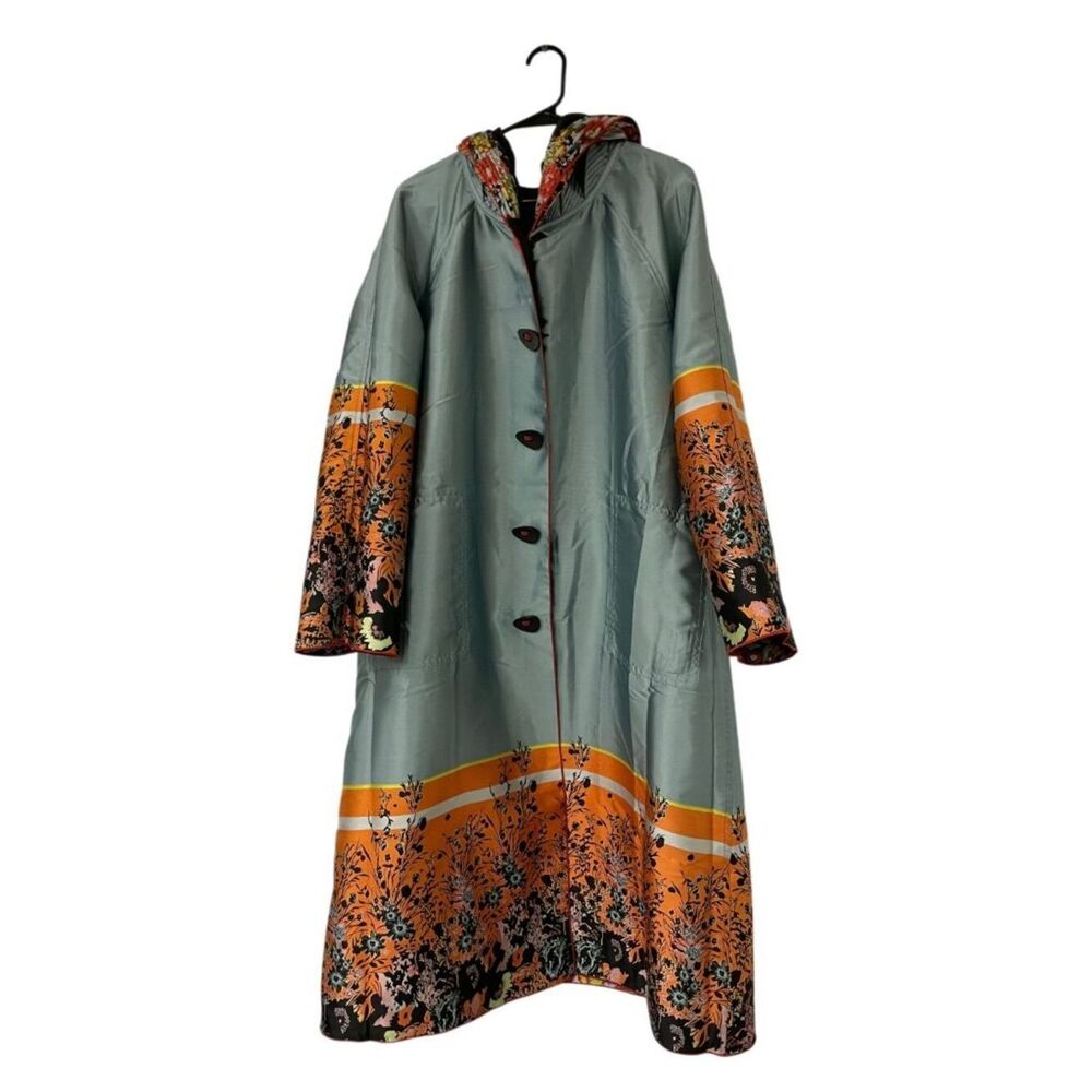 Ubu Womens Reversible Parisian Raincoat Jacket Large Red black Floral Hooded NWT - Picture 2 of 12